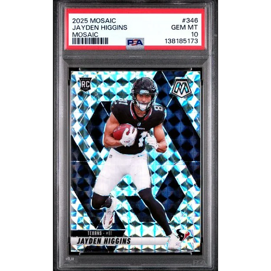 Graded 2025 Panini Mosaic Jayden Higgins 346 Mosaic Rookie RC Football Card PSA 10 Gem Mint | Hall of Fame Sports Memorabilia | vintageantiquesgifts.com