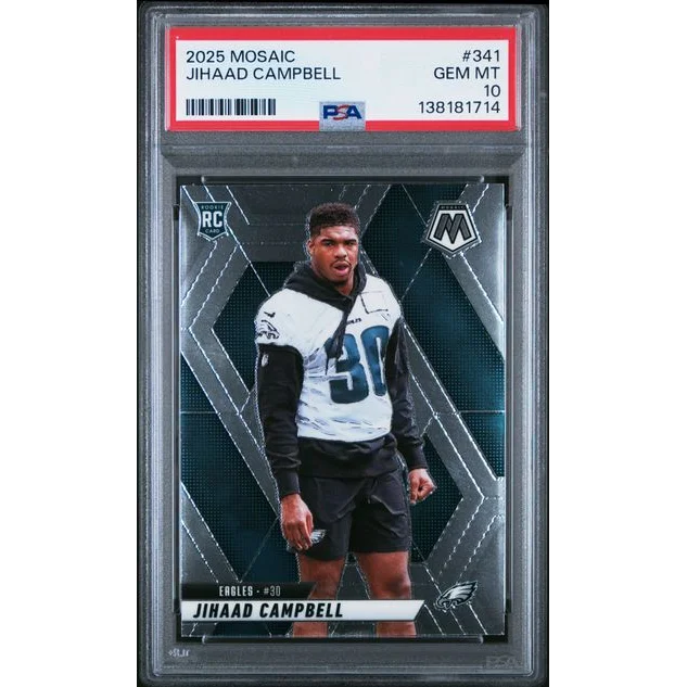 Graded PSA 10 2025 Panini Mosaic Jihaad Campbell #341 Rookie RC Football Card