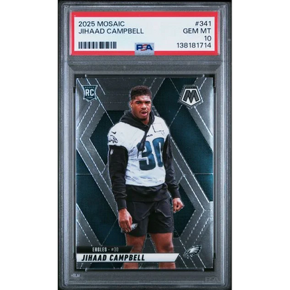 Graded PSA 10 2025 Panini Mosaic Jihaad Campbell #341 Rookie RC Football Card