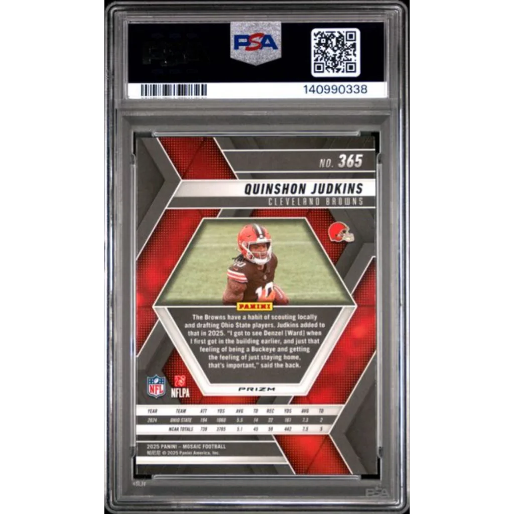 Graded 2025 Panini Mosaic Quinshon Judkins 365 Mosaic Rookie RC Football Card PSA 10 Gem Mint | PSA 10 Gem Mint Graded Rookie Card | vintageantiquesgifts.com