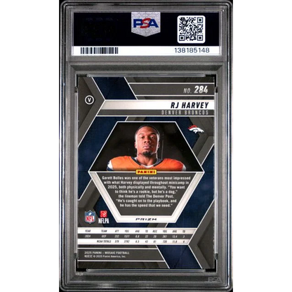 Graded 2025 Panini Mosaic RJ Harvey 284 Mosaic Variation Rookie RC Football Card PSA 10 Gem Mint | PSA 10 Gem Mint Graded Rookie Card | vintageantiquesgifts.com