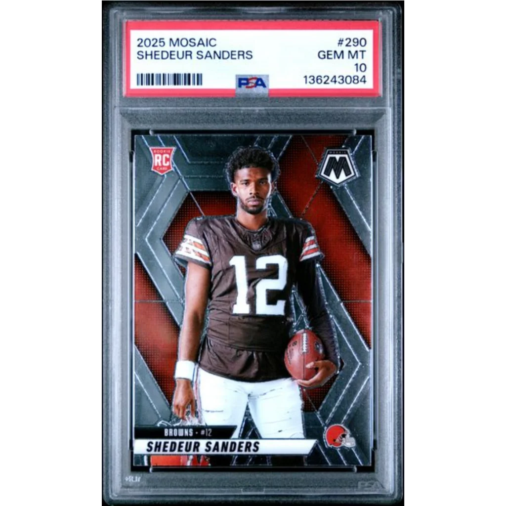 Graded 2025 Panini Mosaic Shedeur Sanders 290 Rookie RC Football Card PSA 10 Gem Mint | Hall of Fame Sports Memorabilia | vintageantiquesgifts.com