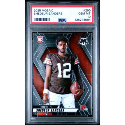 Graded 2025 Panini Mosaic Shedeur Sanders 290 Rookie RC Football Card PSA 10 Gem Mint | Hall of Fame Sports Memorabilia | vintageantiquesgifts.com