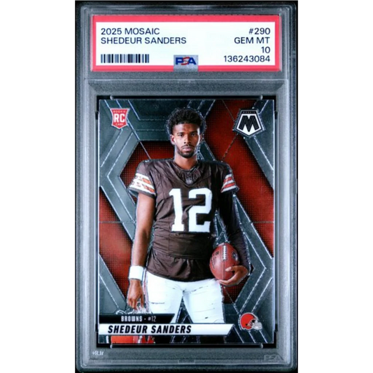 Graded 2025 Panini Mosaic Shedeur Sanders 290 Rookie RC Football Card PSA 10 Gem Mint | Hall of Fame Sports Memorabilia | vintageantiquesgifts.com