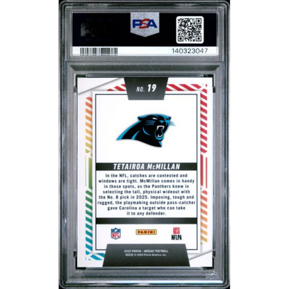 Graded 2025 Panini Mosaic Tetairoa McMillan #19 Men of Mastery Rookie RC Football Card PSA 10 Gem Mint | PSA 10 Gem Mint Graded Rookie Card | vintageantiquesgifts.com