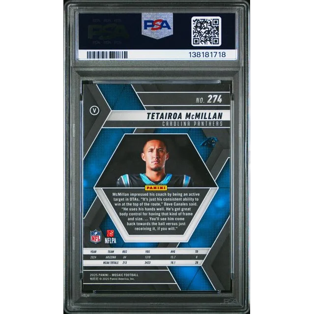 Graded 2025 Panini Mosaic Tetairoa McMillan #274 Variation Rookie RC Football Card PSA 10 Gem Mint | PSA 10 Gem Mint Graded Rookie Card | vintageantiquesgifts.com