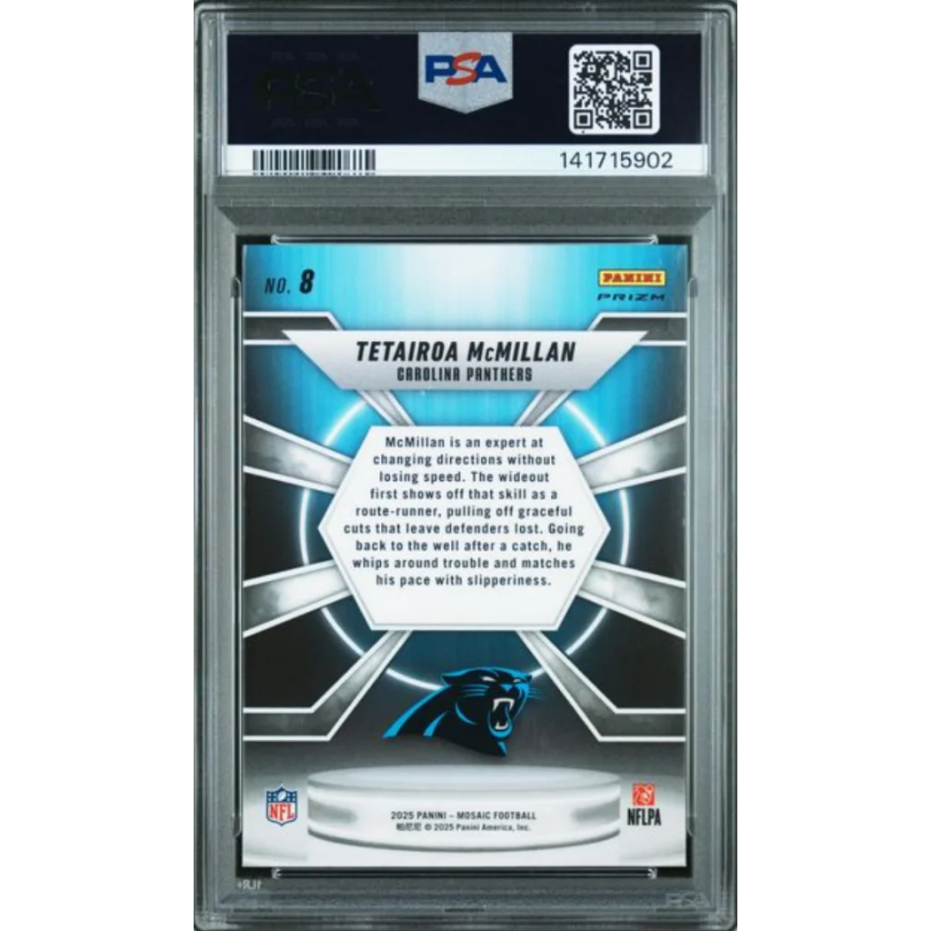 Graded 2025 Panini Mosaic Tetairoa McMillan 8 Center Stage Rookie RC Football Card PSA 10 Gem Mint | PSA 10 Gem Mint Graded Rookie Card | vintageantiquesgifts.com