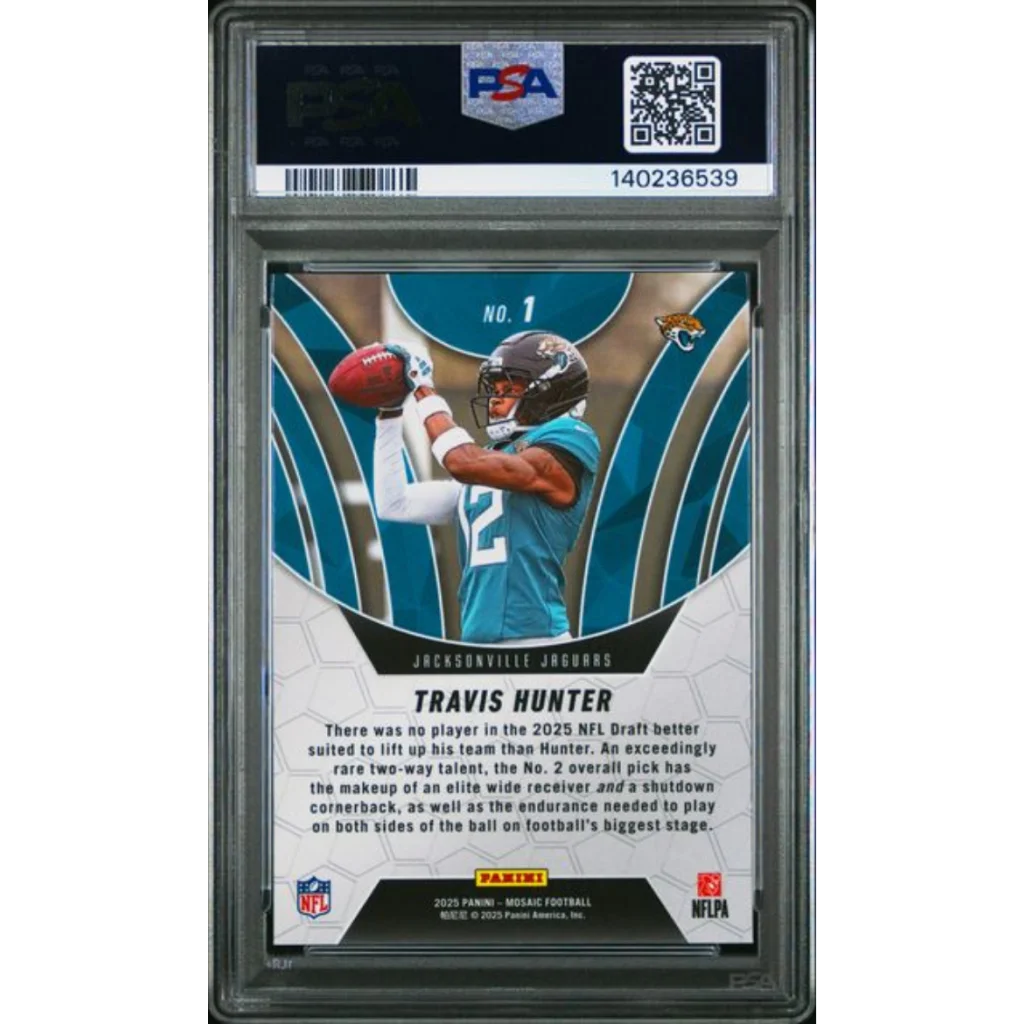 Graded 2025 Panini Mosaic Travis Hunter #1 Elevate RC Jaguars PSA 10