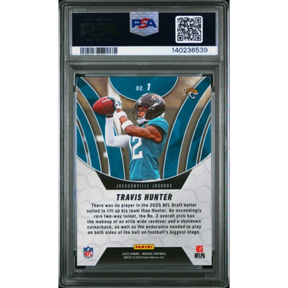 Graded 2025 Panini Mosaic Travis Hunter #1 Elevate RC Jaguars PSA 10