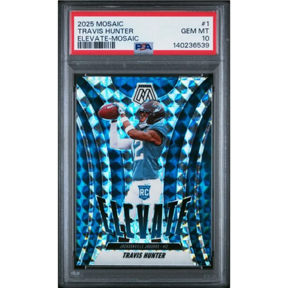 Graded PSA 10 2025 Panini Mosaic Travis Hunter Elevate RC Holo Football Card