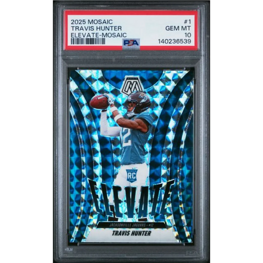 Graded PSA 10 2025 Panini Mosaic Travis Hunter Elevate RC Holo Football Card