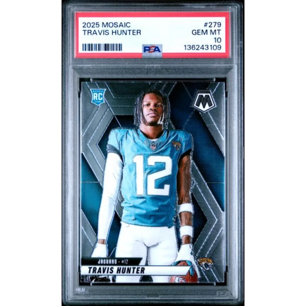 Graded 2025 Panini Mosaic Travis Hunter 279 Rookie RC Football Card PSA 10 Gem Mint | Hall of Fame Sports Memorabilia | vintageantiquesgifts.com
