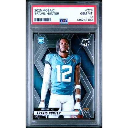 Graded 2025 Panini Mosaic Travis Hunter 279 Rookie RC Football Card PSA 10 Gem Mint | Hall of Fame Sports Memorabilia | vintageantiquesgifts.com