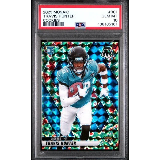 Graded 2025 Panini Mosaic Travis Hunter 301 Cookies Case Hit Rookie RC Football Card PSA 10 Gem Mint | Hall of Fame Sports Memorabilia | vintageantiquesgifts.com