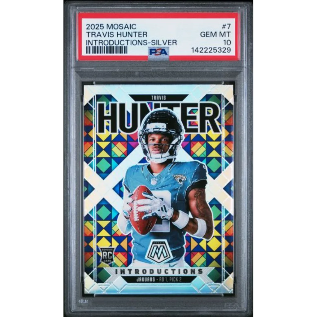Graded 2025 Panini Mosaic Travis Hunter 7 Introductions Silver Rookie RC Football Card PSA 10 Gem Mint | Hall of Fame Sports Memorabilia | vintageantiquesgifts.com