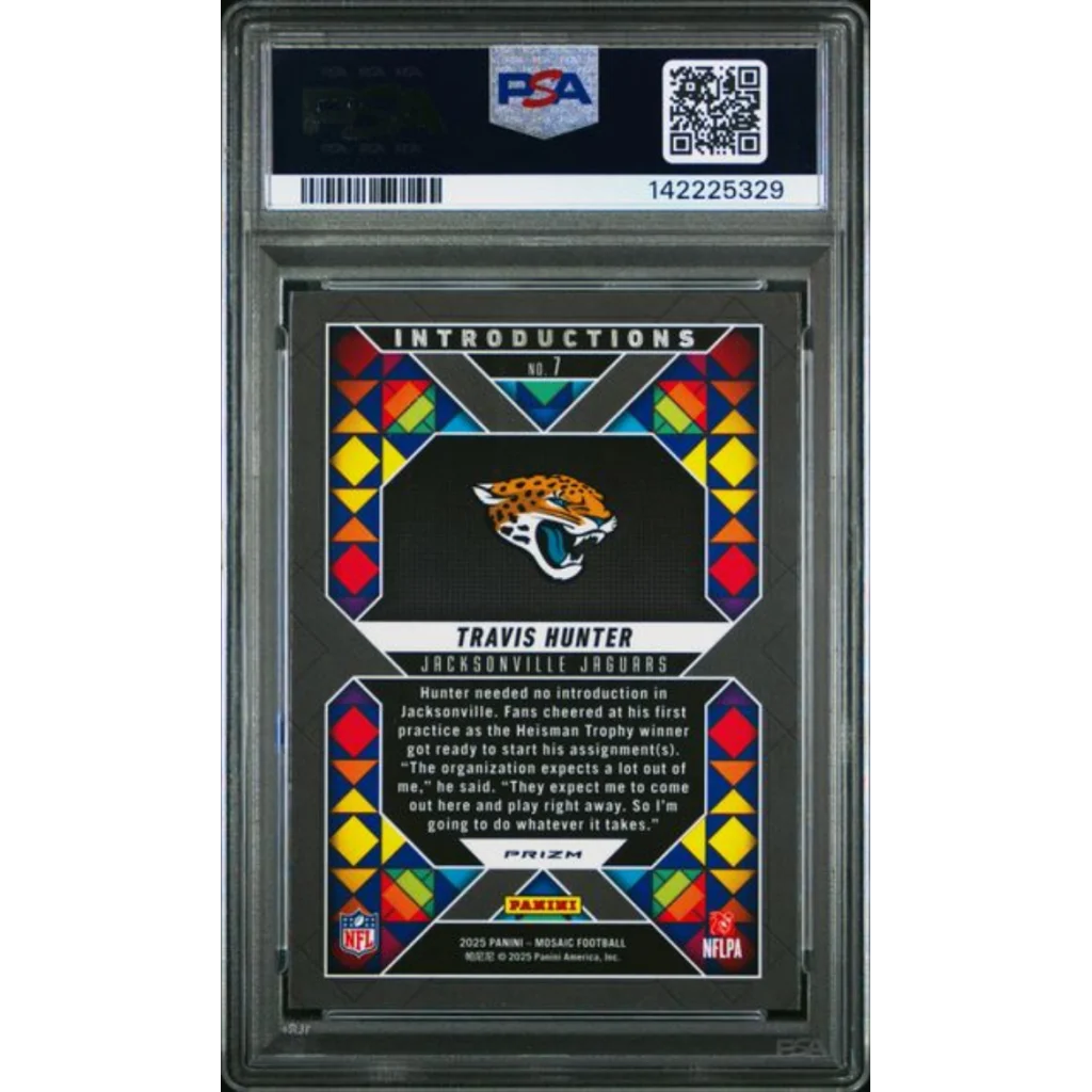 Graded 2025 Panini Mosaic Travis Hunter 7 Introductions Silver Rookie RC Football Card PSA 10 Gem Mint | PSA 10 Gem Mint Graded Rookie Card | vintageantiquesgifts.com
