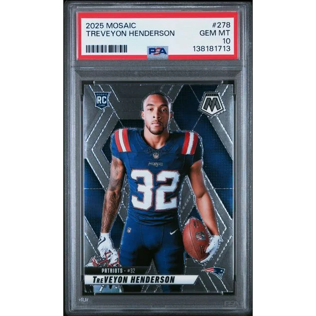 Graded 2025 Panini Mosaic TreVeyon Henderson #278 Variation Rookie RC Football Card PSA 10 Gem Mint | Hall of Fame Sports Memorabilia | vintageantiquesgifts.com