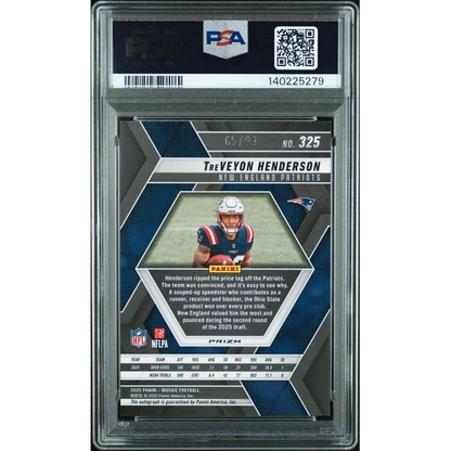 Graded 2025 Panini Mosaic TreVeyon Henderson 325 99 Blue Autograph Rookie RC Football Card PSA 10 Gem Mint | PSA 10 Gem Mint Graded Rookie Card | vintageantiquesgifts.com