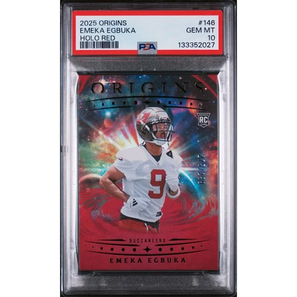 Graded 2025 Panini Origins Emeka Egbuka 146 299 Holo Red Rookie RC Football Card PSA 10 Gem Mint | Hall of Fame Sports Memorabilia | vintageantiquesgifts.com