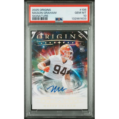 Graded 2025 Panini Origins Mason Graham #106 Signature /99 Rookie RC Football Card PSA 10 Gem Mint | Hall of Fame Sports Memorabilia | vintageantiquesgifts.com
