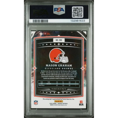 Graded 2025 Panini Origins Mason Graham #106 Signature /99 Rookie RC Football Card PSA 10 Gem Mint | PSA 10 Gem Mint Graded Rookie Card | vintageantiquesgifts.com