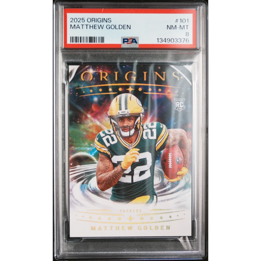 Graded 2025 Panini Origins Matthew Golden #101 Rookie RC Football Card PSA 8 NM-MT | Hall of Fame Sports Memorabilia | vintageantiquesgifts.com