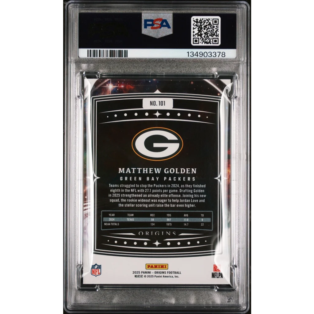 Graded 2025 Panini Origins Matthew Golden #101 Rookie RC Football Card PSA 9 Mint | PSA 9 Mint Graded Rookie Card | vintageantiquesgifts.com