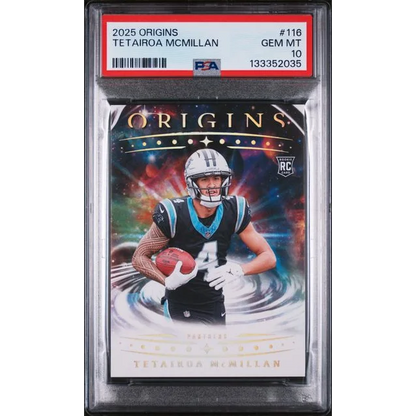 Graded 2025 Panini Origins Tetairoa McMillan #116 Rookie RC Football Card PSA 10 Gem Mint | Hall of Fame Sports Memorabilia | vintageantiquesgifts.com