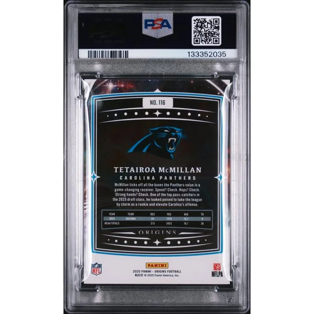 Graded 2025 Panini Origins Tetairoa McMillan #116 Rookie RC Football Card PSA 10 Gem Mint | PSA 10 Gem Mint Graded Rookie Card | vintageantiquesgifts.com