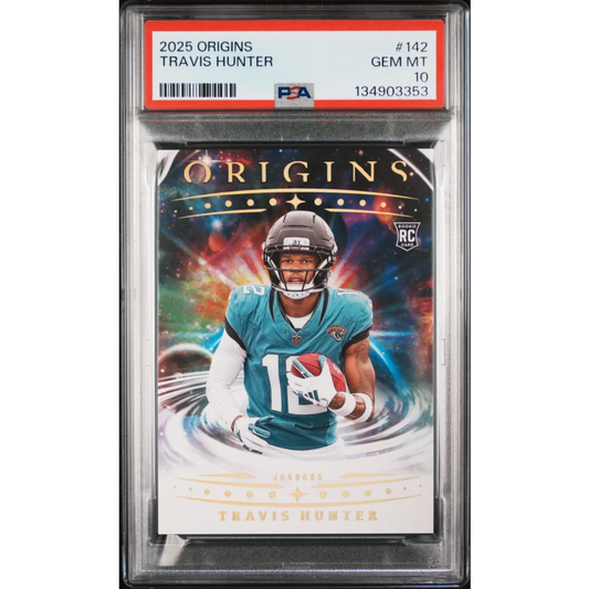 Graded 2025 Panini Origins Travis Hunter #142 Rookie RC Football Card PSA 10 Gem Mint | Hall of Fame Sports Memorabilia | vintageantiquesgifts.com
