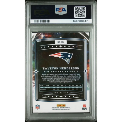 Graded 2025 Panini Origins TreVeyon Henderson 105 Holo Orange 249 Rookie RC Football Card PSA 10 Gem Mint | PSA 10 Gem Mint Graded Rookie Card | vintageantiquesgifts.com