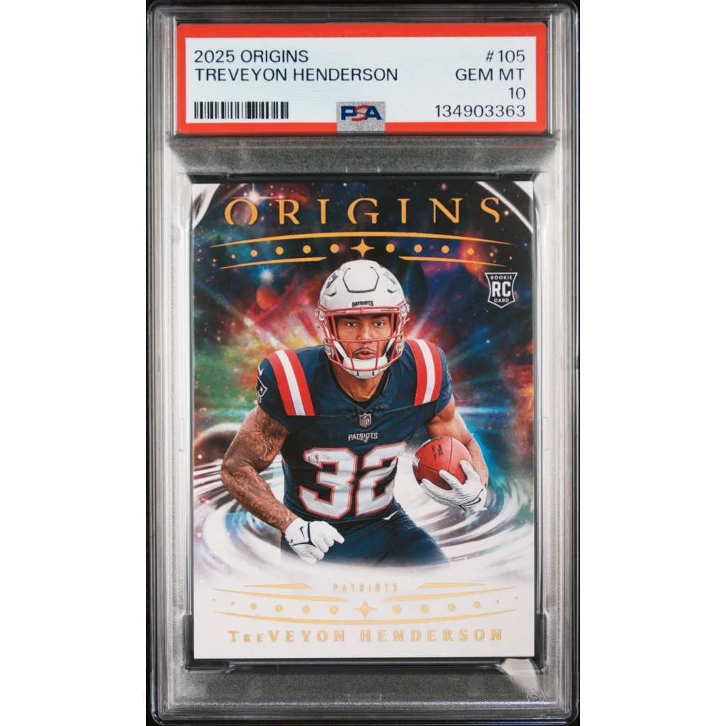 Graded 2025 Panini Origins TreVeyon Henderson #105 Rookie RC Football Card PSA 10 Gem Mint | Hall of Fame Sports Memorabilia | vintageantiquesgifts.com