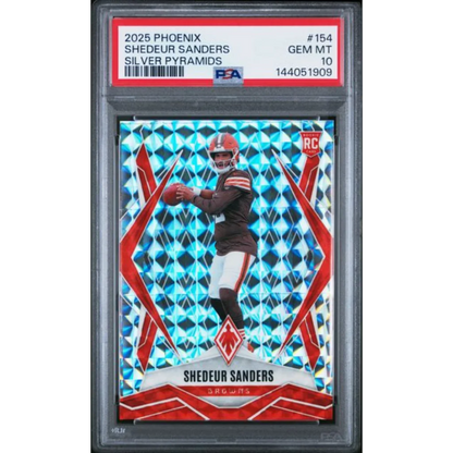Graded 2025 Panini Phoenix Shedeur Sanders 154 Silver Pyramids Rookie RC Football Card PSA 10 Gem Mint | Hall of Fame Sports Memorabilia | vintageantiquesgifts.com