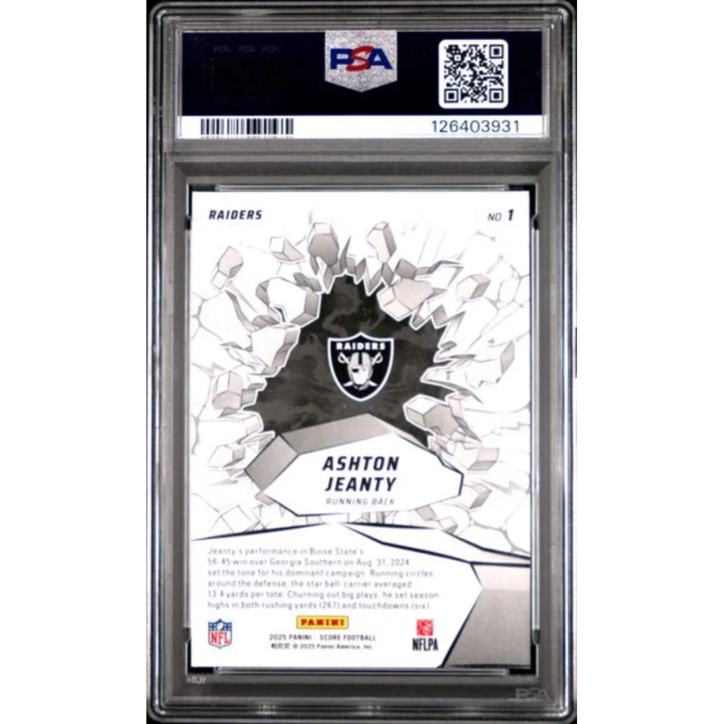 Graded 2025 Panini Score Ashton Jeanty #1 Emerged Rookie RC Football Card PSA 10 Gem Mint