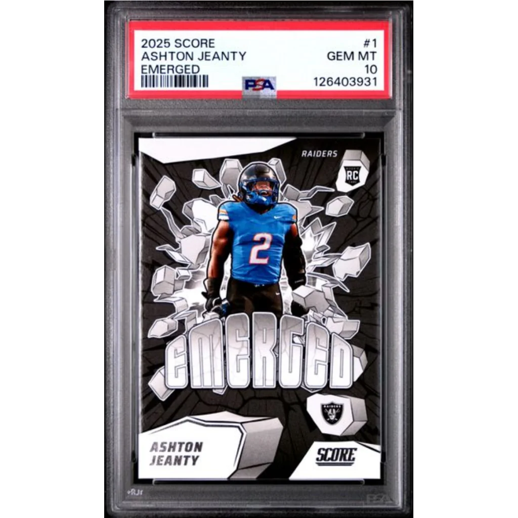 Graded 2025 Panini Score Ashton Jeanty #1 Emerged Rookie RC Football Card PSA 10 Gem Mint | Hall of Fame Sports Memorabilia | vintageantiquesgifts.com