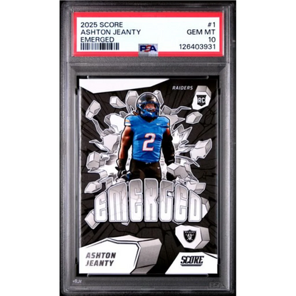 Graded 2025 Panini Score Ashton Jeanty #1 Emerged Rookie RC Football Card PSA 10 Gem Mint | Hall of Fame Sports Memorabilia | vintageantiquesgifts.com
