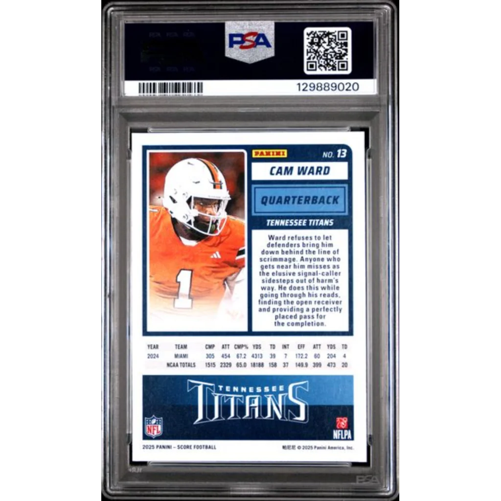Graded PSA 10 2025 Panini Score Cam Ward Titans #13 Rookie RC Card