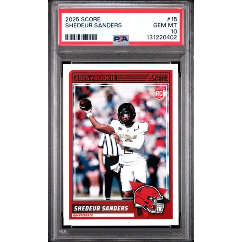 Graded 2025 Panini Score Shedeur Sanders 15 Rookie RC Football Card PSA 10 Gem Mint | Hall of Fame Sports Memorabilia | vintageantiquesgifts.com