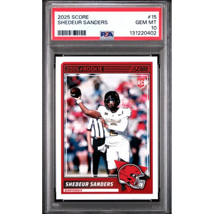 Graded 2025 Panini Score Shedeur Sanders 15 Rookie RC Football Card PSA 10 Gem Mint | Hall of Fame Sports Memorabilia | vintageantiquesgifts.com