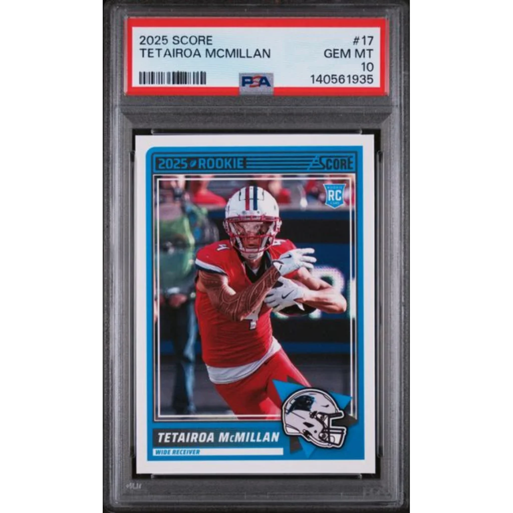 Graded 2025 Panini Score Tetairoa McMillan #17 Rookie RC Football Card PSA 10 Gem Mint | Hall of Fame Sports Memorabilia | vintageantiquesgifts.com