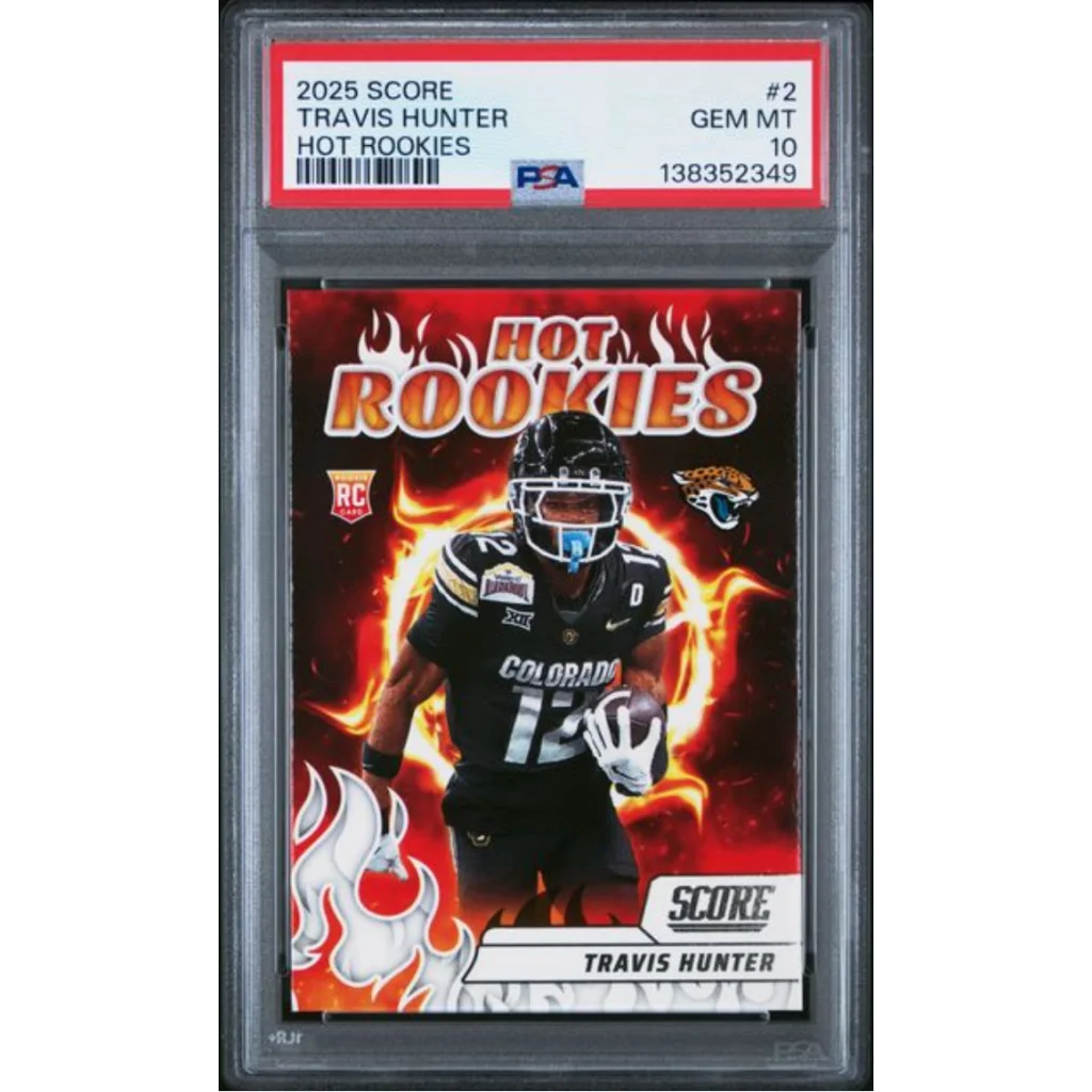 Graded 2025 Panini Score Travis Hunter #2 Hot Rookies Rookie RC Football Card PSA 10 Gem Mint | Hall of Fame Sports Memorabilia | vintageantiquesgifts.com