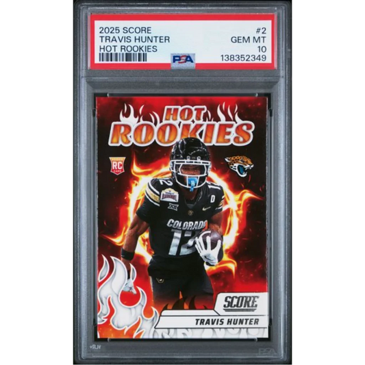 Graded 2025 Panini Score Travis Hunter #2 Hot Rookies Rookie RC Football Card PSA 10 Gem Mint | Hall of Fame Sports Memorabilia | vintageantiquesgifts.com