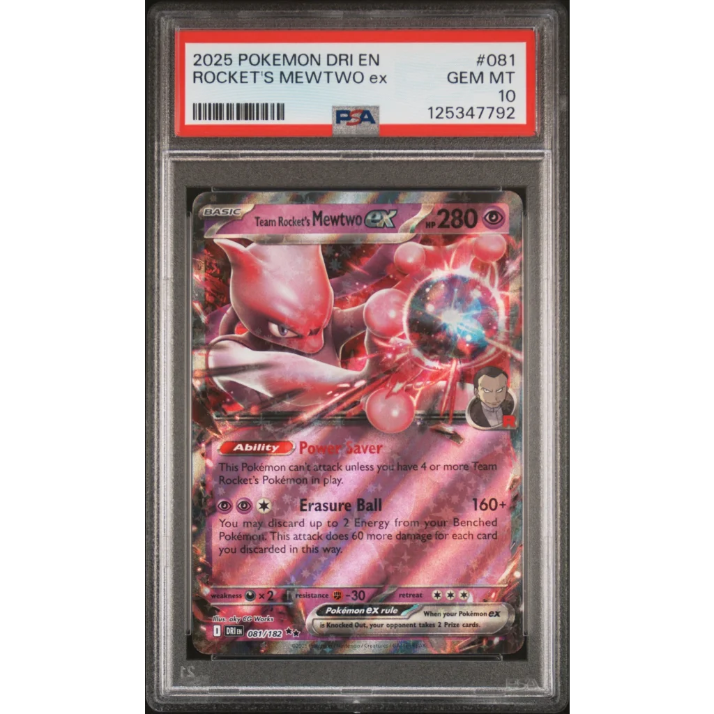 Graded 2025 PKM Destined Rivals Team Rocket's Mewtwo Ex #081 PSA 10 Gem Mint | Hall of Fame Sports Memorabilia | vintageantiquesgifts.com