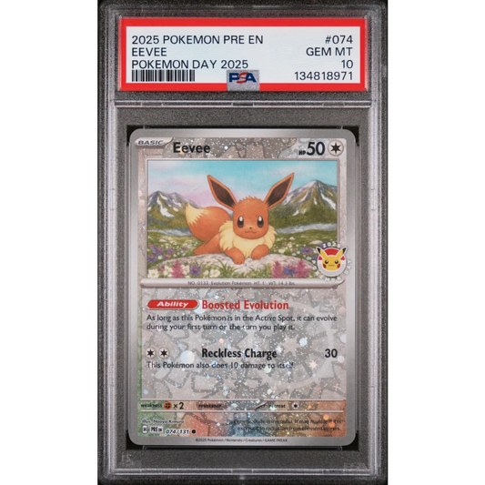 Graded 2025 PKM PRE EN Eevee 074 Pokemon Day Trading Card Game PSA 10 Gem Mint | Hall of Fame Sports Memorabilia | vintageantiquesgifts.com