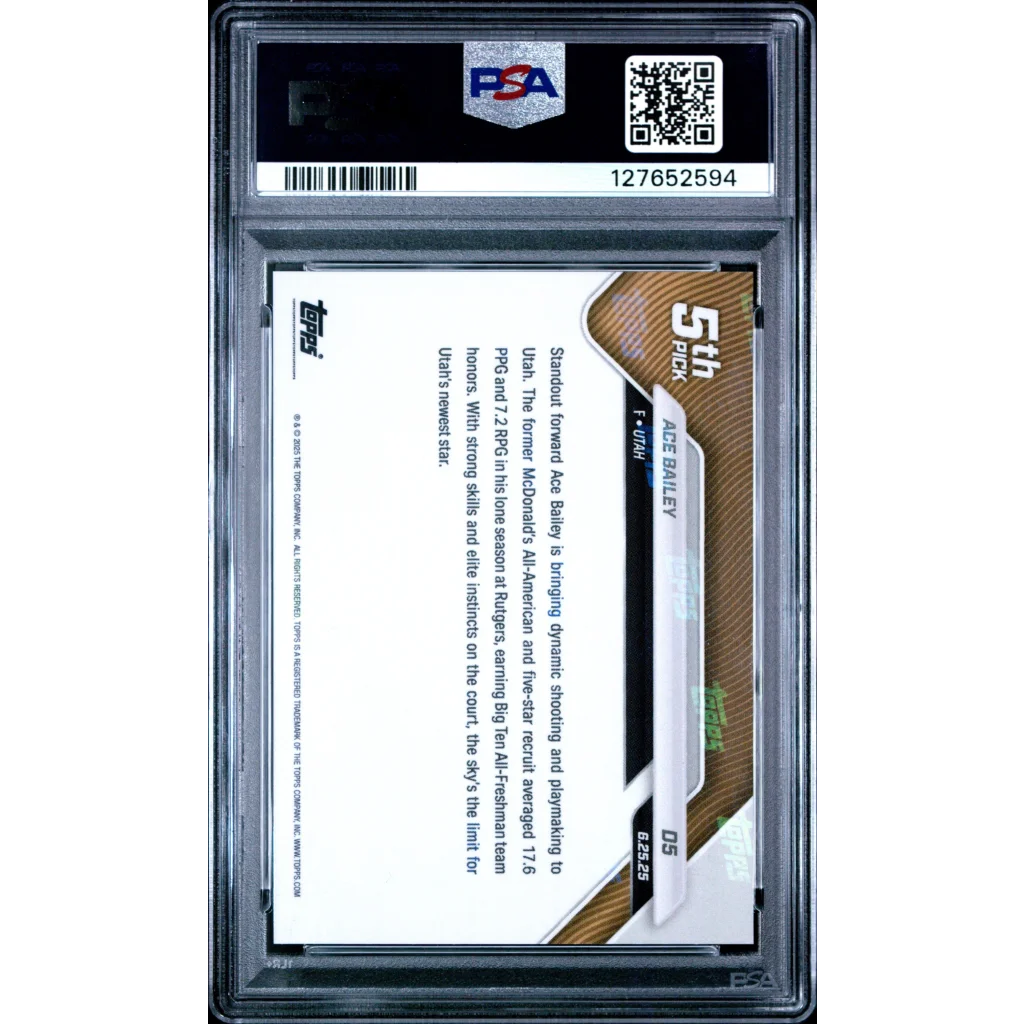 Graded 2025 Topps Now Ace Bailey #D5 Rookie RC Basketball Card PSA 10 Gem Mint | PSA 10 Gem Mint Graded Rookie Card | vintageantiquesgifts.com