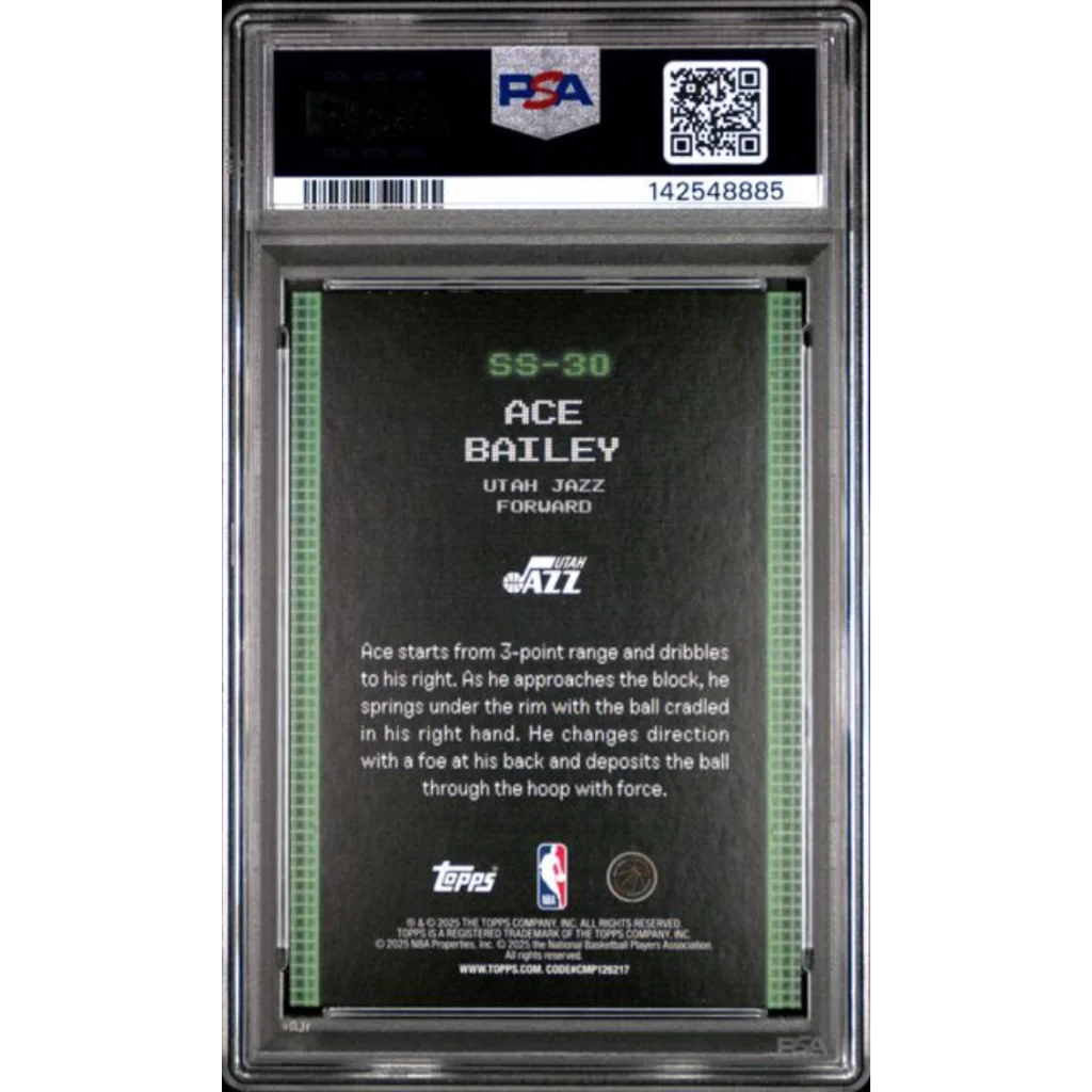 Graded 2025 Topps Ace Bailey #SS30 PSA 10 rookie card in case