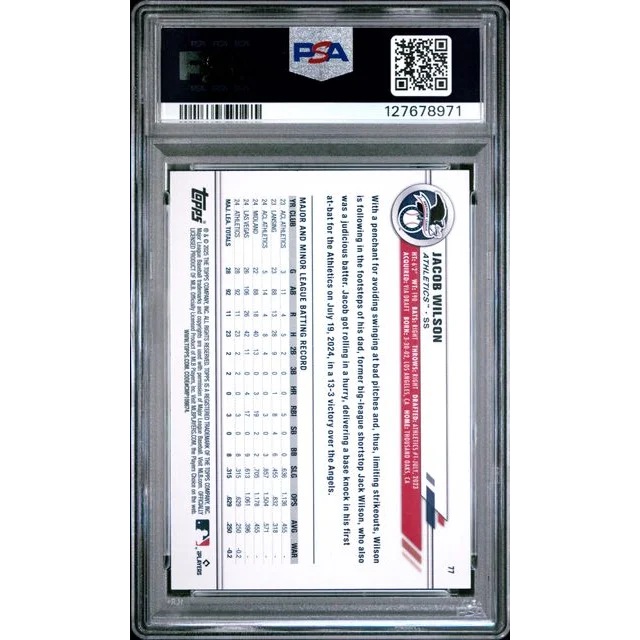 Graded 2025 Topps All Star Game Jacob Wilson #77 Rookie RC Baseball Card PSA 10 Gem Mint | PSA 10 Gem Mint Graded Rookie Card | vintageantiquesgifts.com