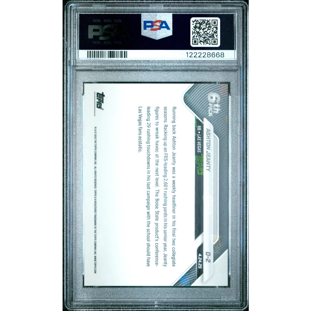 Graded 2025 Topps Now Ashton Jeanty #D2 Rookie RC Football Card PSA 9 Mint | PSA 9 Mint Graded Rookie Card | vintageantiquesgifts.com