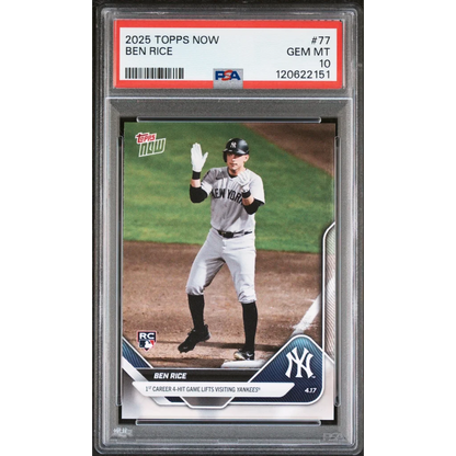 Graded PSA 10 Gem Mint 2025 Topps Now Ben Rice #77 Yankees Rookie Card