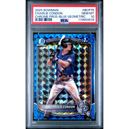 Graded 2025 Topps Bowman Charlie Condon #BCP75 Blue Geometric /150 Rookie RC Baseball Card PSA 10 Gem Mint